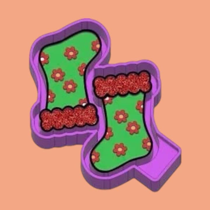 Christmas Socks Freshie Silicon Mold / Molder for wholesale by Roussell Prints and Demand LLC