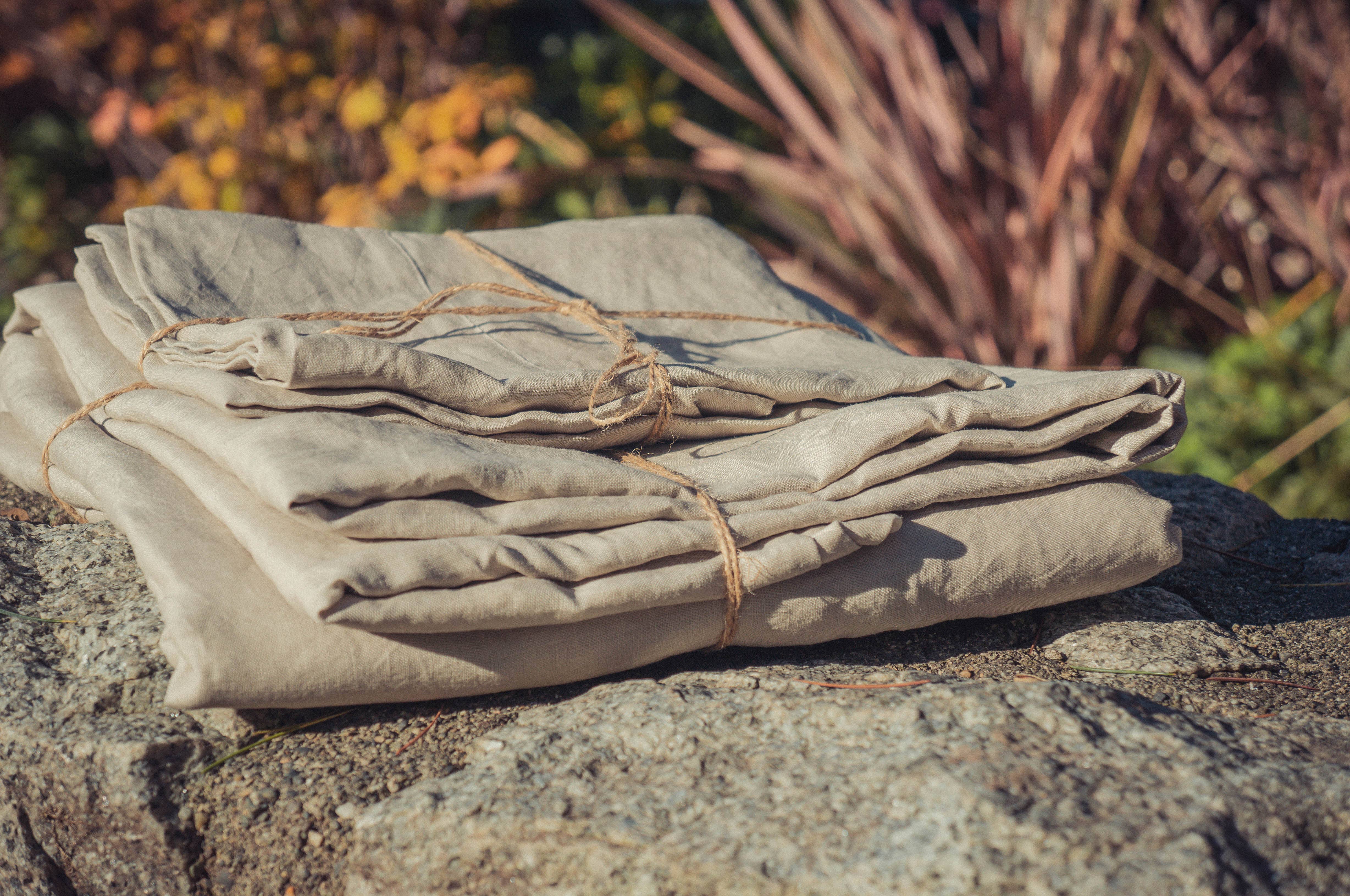 Q VITA - Vente Housses de couette - Ensemble de housse de couette en lin français (3PCS) - Avoine6