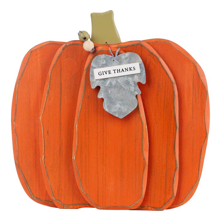 Give Thanks Wooden Pumpkin - Fall Decor for wholesale by Glory Haus