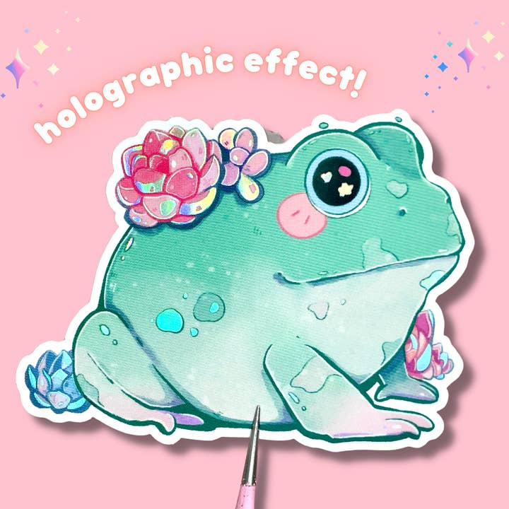BubblesArtCraft – wholesale Klistermärke – Suckulent Frog Sticker | Holografisk klistermärke | Groda klistermärke3