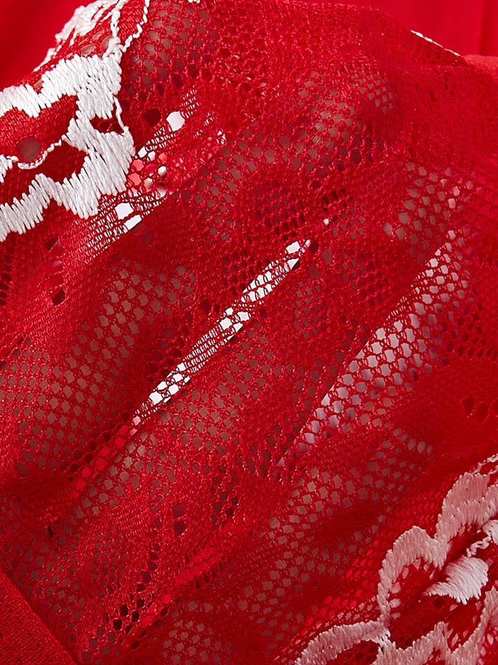 Red Ladies Merry Christmas Fluffy Floral Lace Chemise Set SKLG4008 for wholesale on Faire