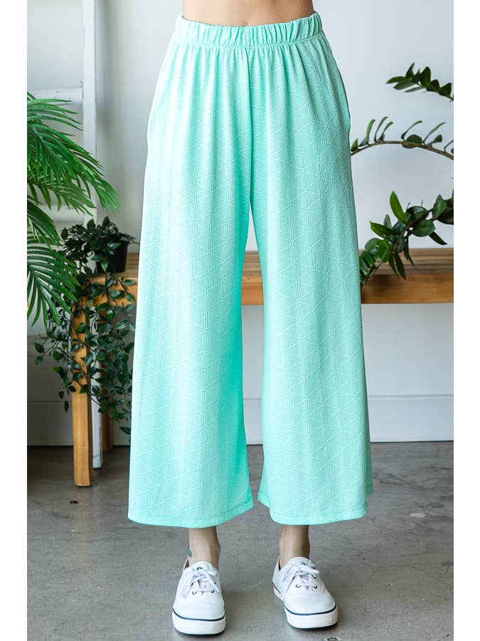 7th Ray - Wholesale Loungeset - Dames - Stevige Getextureerde Korte Mouw Wijde Pijpen Broek Lounge Set TP55043