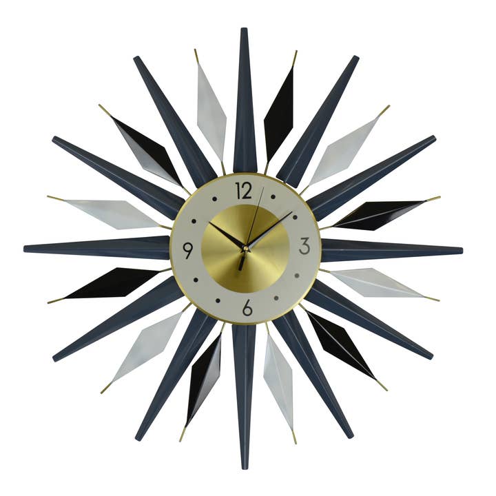 27" ROUND CLOCK W/ BLUE/BLK/WHT SPOKES for wholesale by Three Star IM/EX Inc.