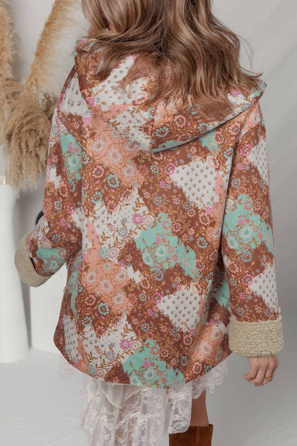 FASHION BLVD - Wholesale Jacket - Women's - FB Floral Sherpa Lined Open Front Hooded Jacket8