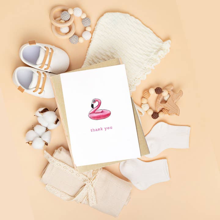Thank You Flamingo Children's Card (A6) for wholesale by feather.ink