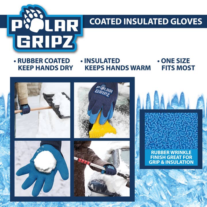 Novelty Brands - Wholesale Gloves - Unisex - POLAR GRIPZ COATED INSULATED GLOVES- 6 PAIR/DISPLAY