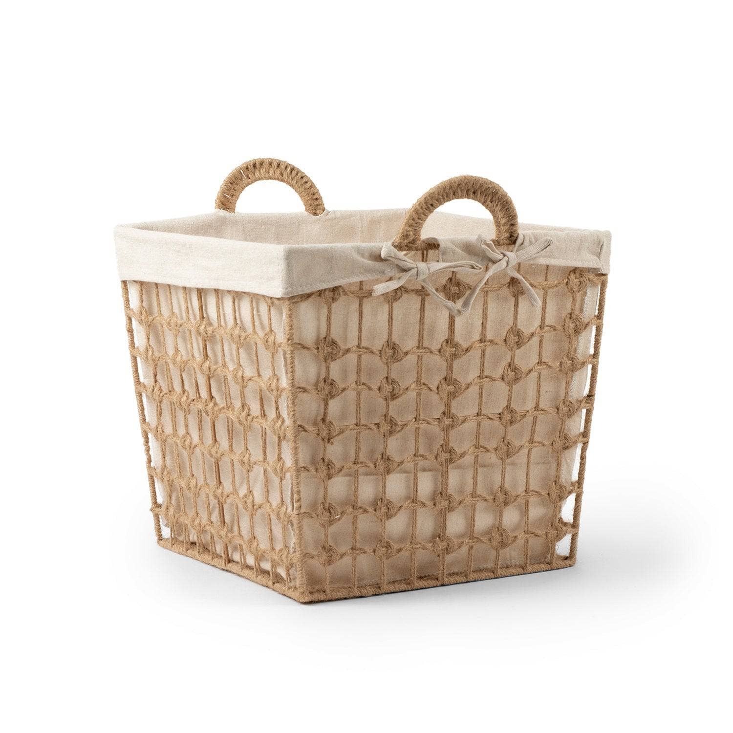 Basketly - Wholesale Basket - Square Hemp Tied Wire Basket with Fabric Inner0