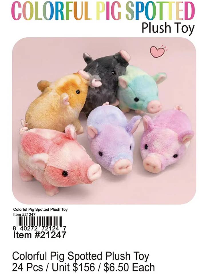 Farverig Plettet Gris Plyslegetøj. for engroshandel hos Puka Creations