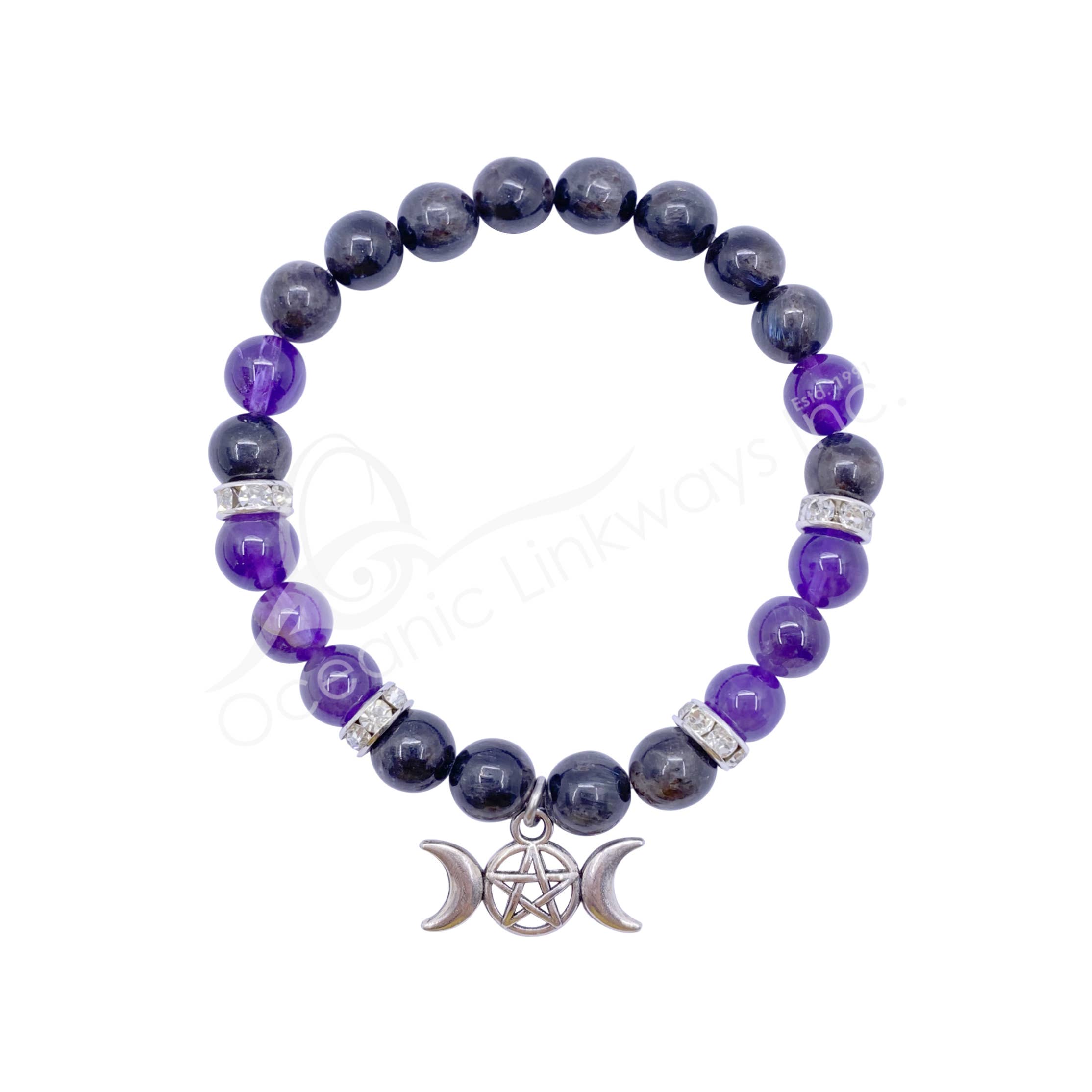 Oceanic Linkways Inc - Wholesale Spiritual Stone/Crystal - (PC)BRACELET - NUUMMITE &amp; AMETHYST TRIPLE MOON (8-8.5 M0