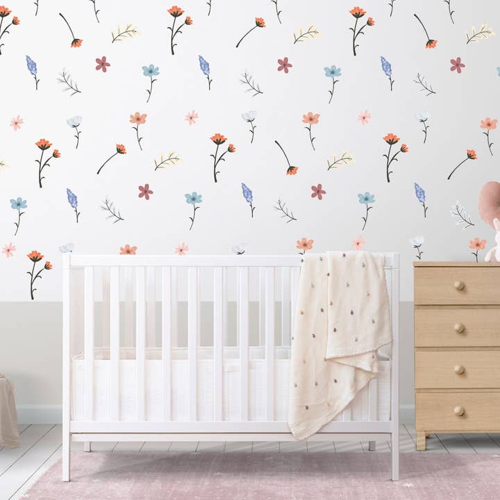 Hello Beautiful Designs – Großhandel Wandtattoo/-sticker – Wandaufkleber Boho Blume Kinderzimmer Wandaufkleber Mädchen Kinderzimmer Wandtattoo Neutral Kinder Boho-Raumdekor Blumenaufkleber Schlafzimmer Blumenwand