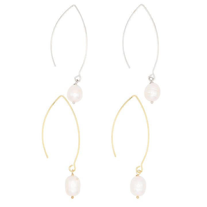 Freshwater Pearl Thread Through Dangle Earring Simple Gift for wholesale by Rebecca Accessories LLC