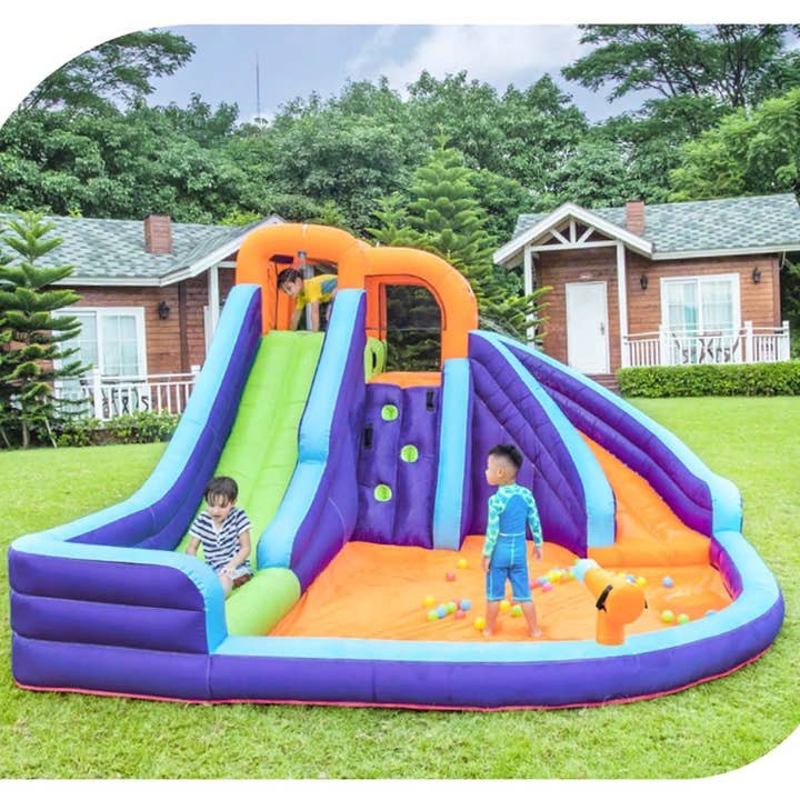 Coconut Outdoor - Wholesale Inflatables - Double Slide Bounce House with Climbing Wall & Water Cannon1