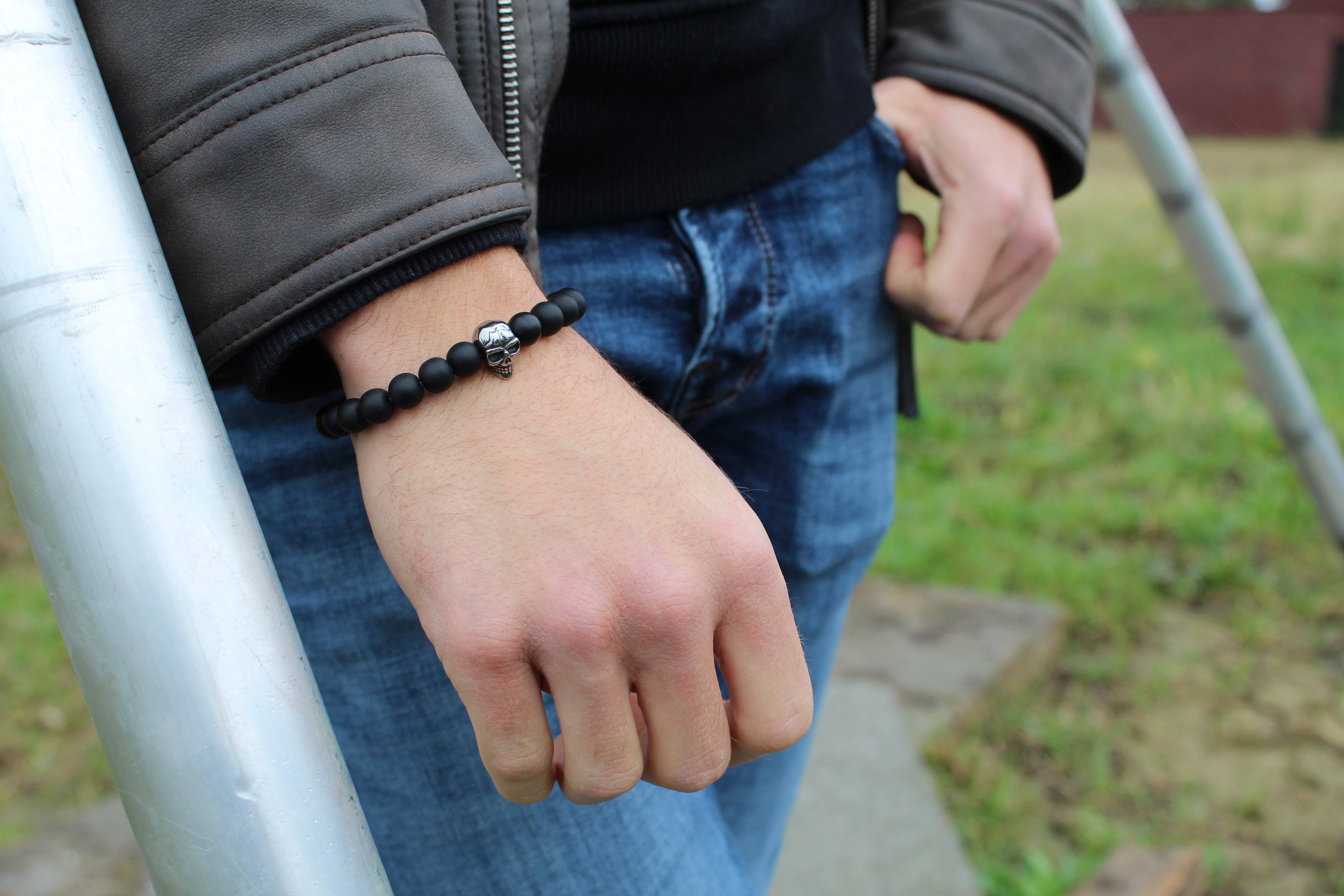 Purestone - Wholesale Beaded Bracelet - Matte Onyx Skull Bracelet 8mm2