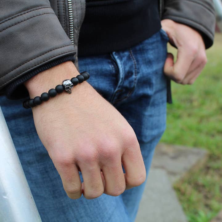 Purestone - Wholesale Beaded Bracelet - Matte Onyx Skull Bracelet 8mm2