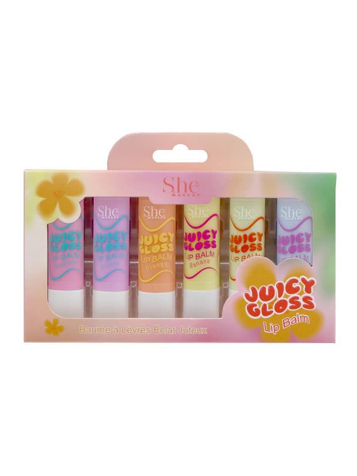 SHE LG27M Juicy Fruits Gloss 6 pcs Lip Balm Set - 4 sets for wholesale by PINEAPPLE Beauty