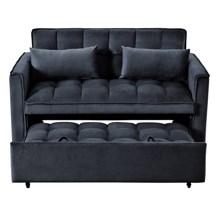 39F Inc. - Wholesale Sofa - 3-in-1 Convertible Sleeper Sofa Bed, Velvet Loveseat-Black7