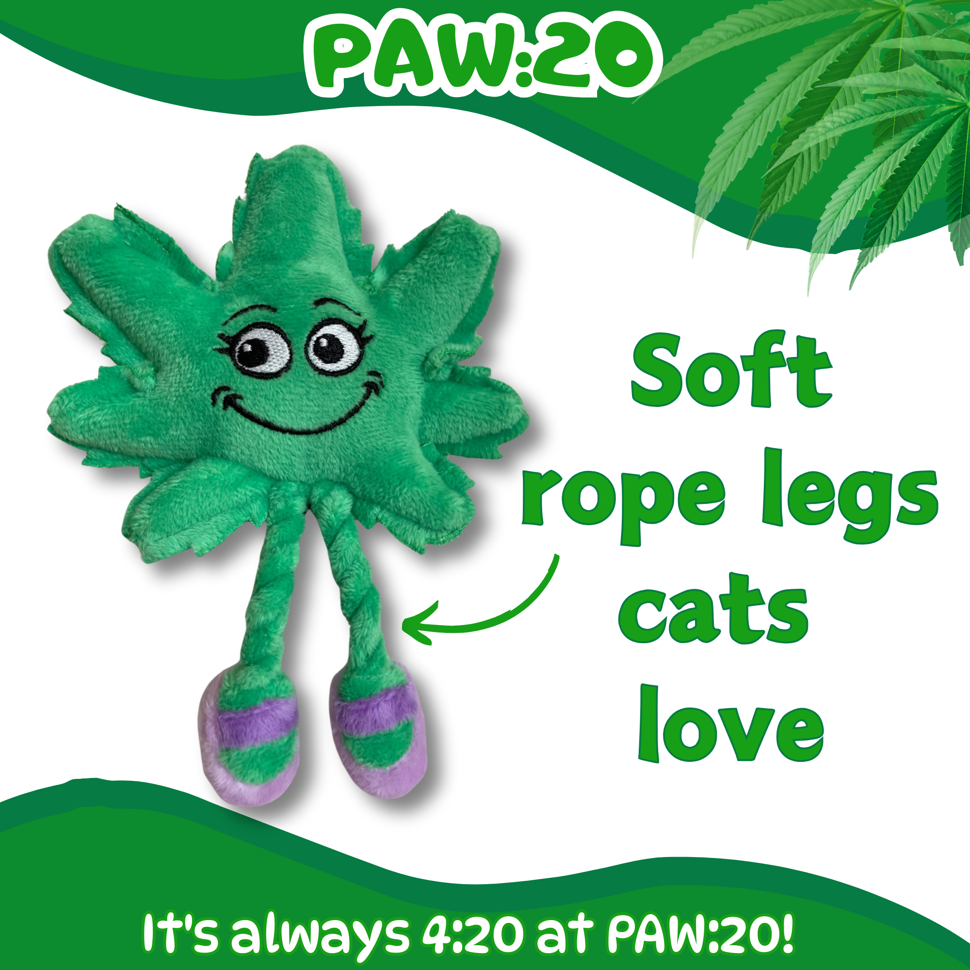 PAW:20 - Wholesale Pet Toy - Cat - Lil' Mary Jane the Marijuana Leaf, Plush Catnip Cat Toy1