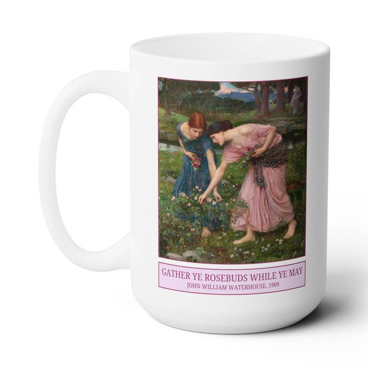 Samla era rosenknoppar medan ni kan av John William Waterhouse Mugg för wholesale av Opal and June