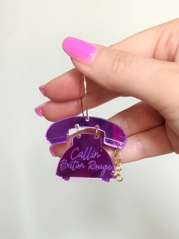 Purple Acrylic Louisiana State Calling Baton Rouge Earrings for wholesale by Louie Love