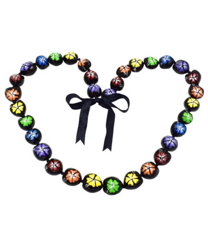 DK Hawaii - Wholesale Pendant/Charm Necklace - Full Rainbow Hibiscus Kukui Nut Lei/Necklace