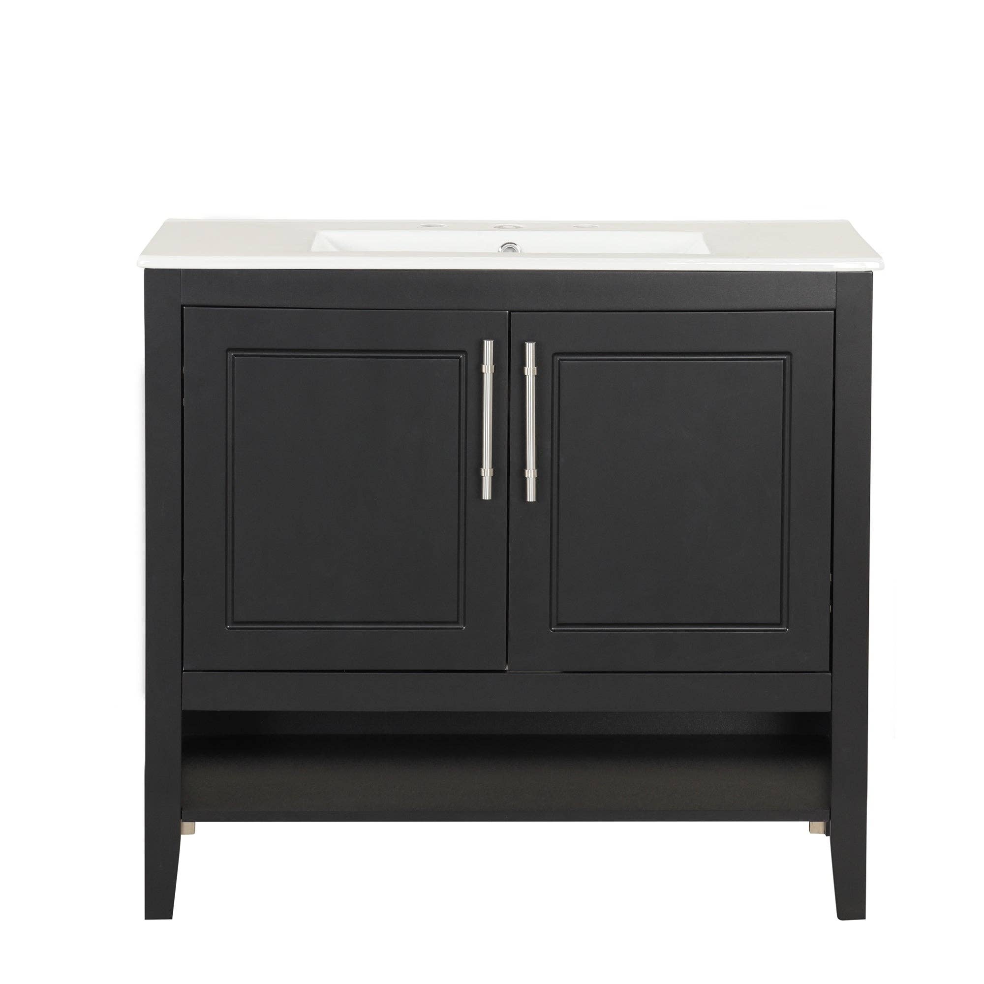 Orange County Decor - Wholesale Cabinet - 36" Bathroom Vanity With Sink, Multi Functional Bathroom Cabinet With Doors And Drawers, Mdf Frame And Mdf Board, Black Black Solid Wood Mdf30
