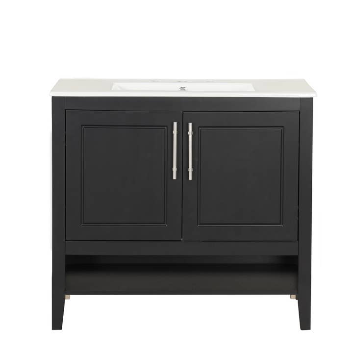 Orange County Decor - Wholesale Cabinet - 36" Bathroom Vanity With Sink, Multi Functional Bathroom Cabinet With Doors And Drawers, Mdf Frame And Mdf Board, Black Black Solid Wood Mdf30