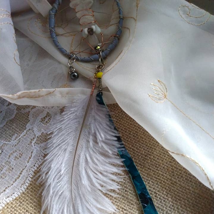 Dreamcatcher #13 Blue, Gray, White , Yellow Green for wholesale by Norahz Boutique