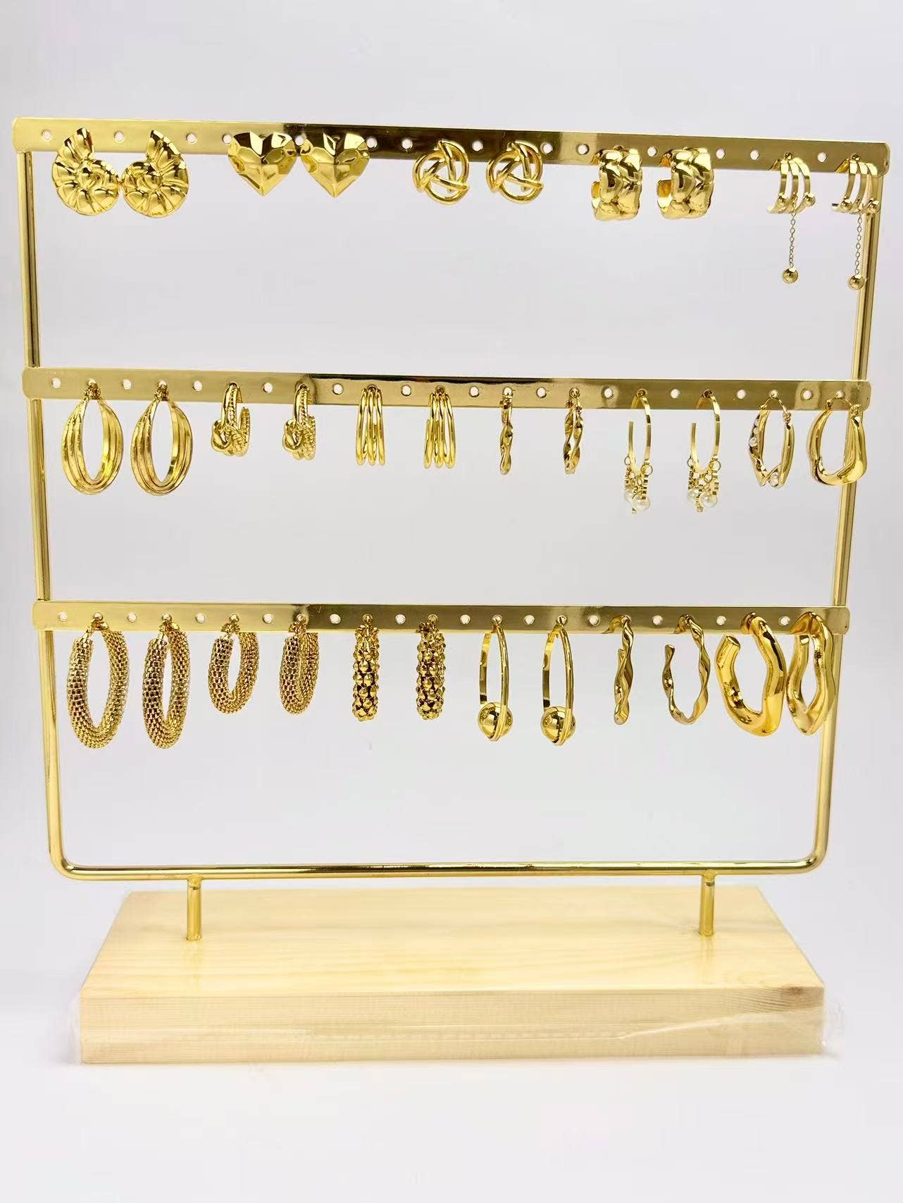 COSMOS - Wholesale Jewelry Set - Set of 17 pairs of chic gold earrings, trendy steel