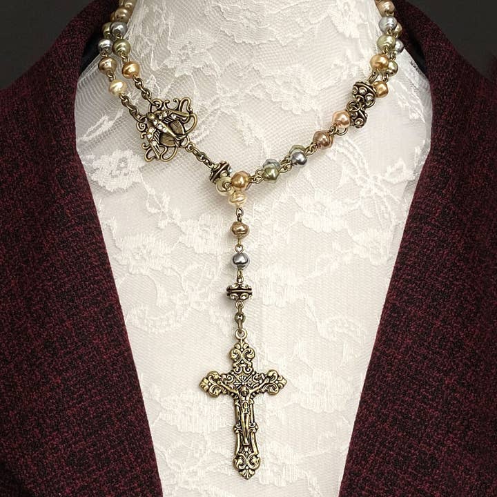 Sweet Romance Jewelry - Wholesale Prayer Beads Necklace - Pearls of Wisdom Holy Spirit Rosary N1154