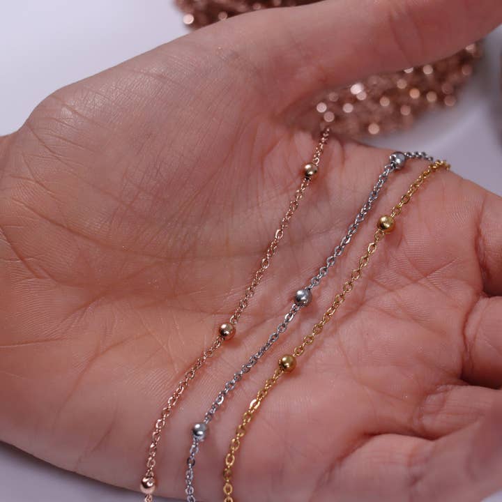 WJW – material para artesanato por atacado – Corrente Satélite Frisada em Aço Inoxidável 3mm - A Pé3