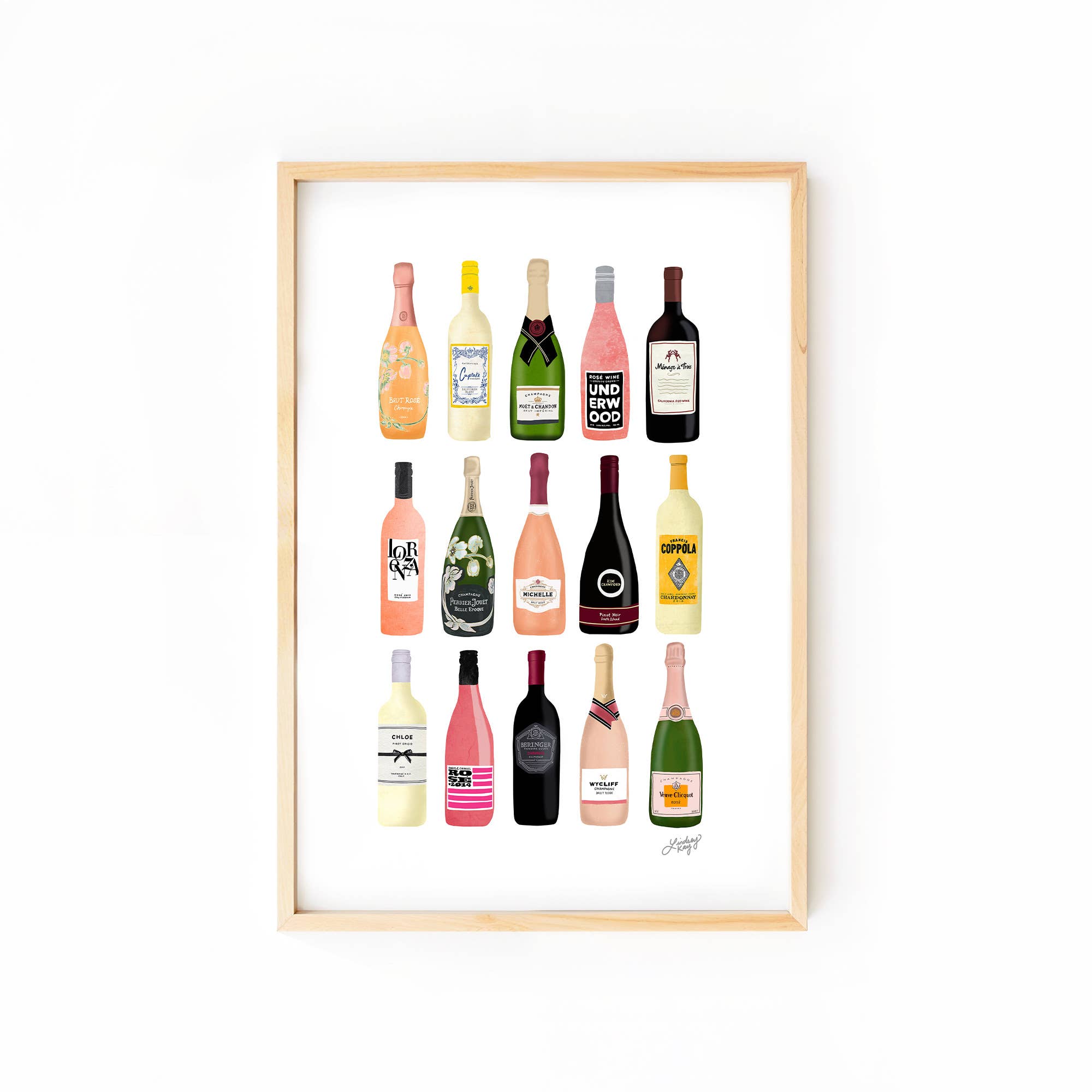 Lindsey Kay Collective - Wholesale Art Print - Wine and Chamapagne Bottles Illustration - Art Print