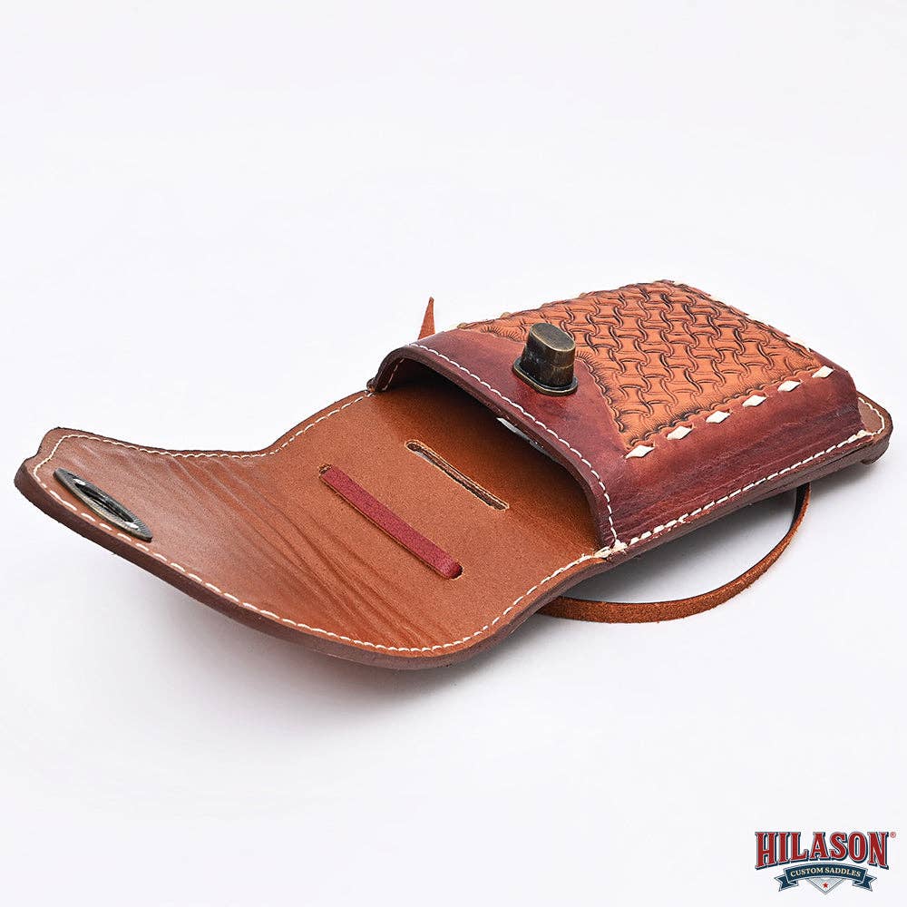 HILASON - Wholesale Phone Wallet - Women's - Hilason Basketweave Floral Cell Phone Case Tan American Leather32