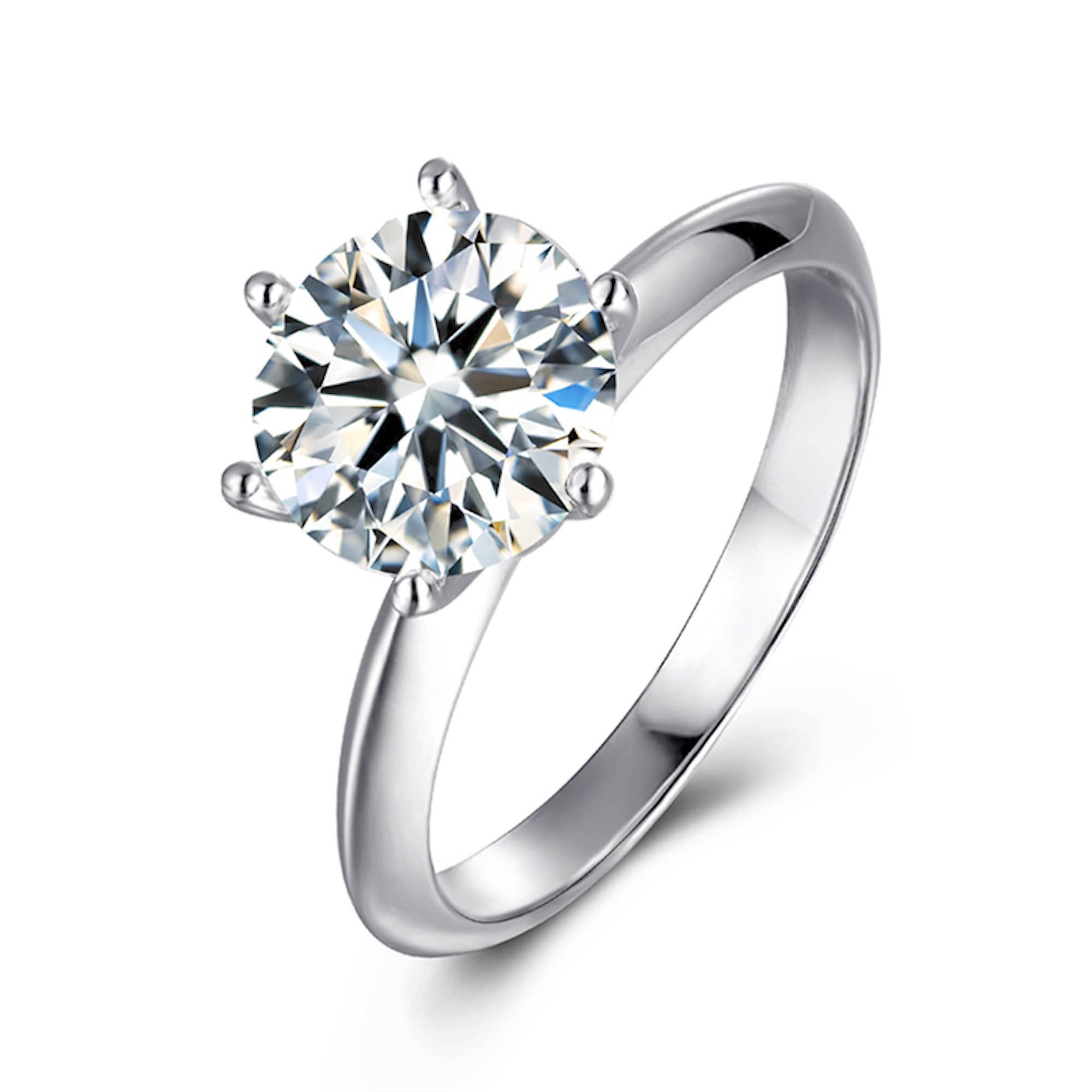 TwoBirch - Wholesale Engagement ring - Platinum Plated 3ct Round Moissanite Solitaire Ring