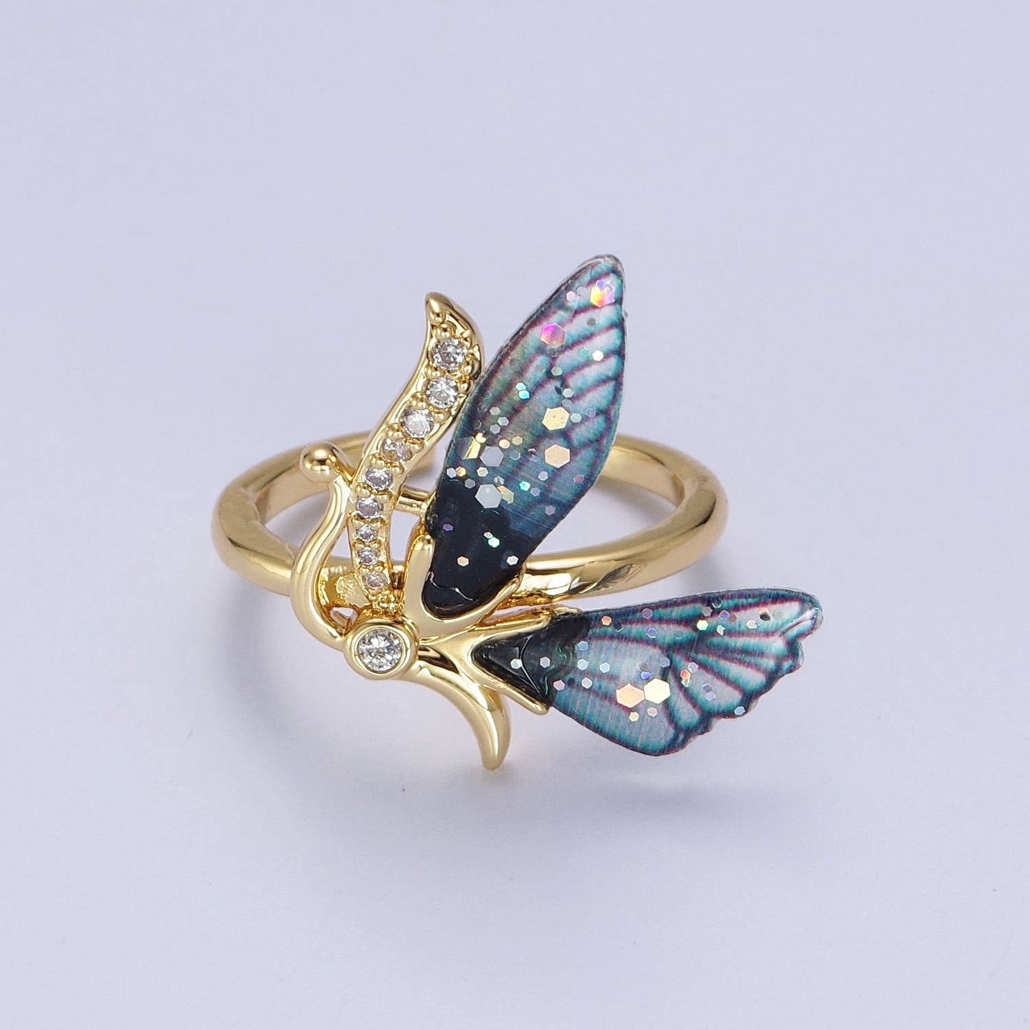 Aim Eternal - Vente Bague avec plusieurs pierres - Antenne élégante en forme de papillon avec micro pavé fuchsia/bleu2