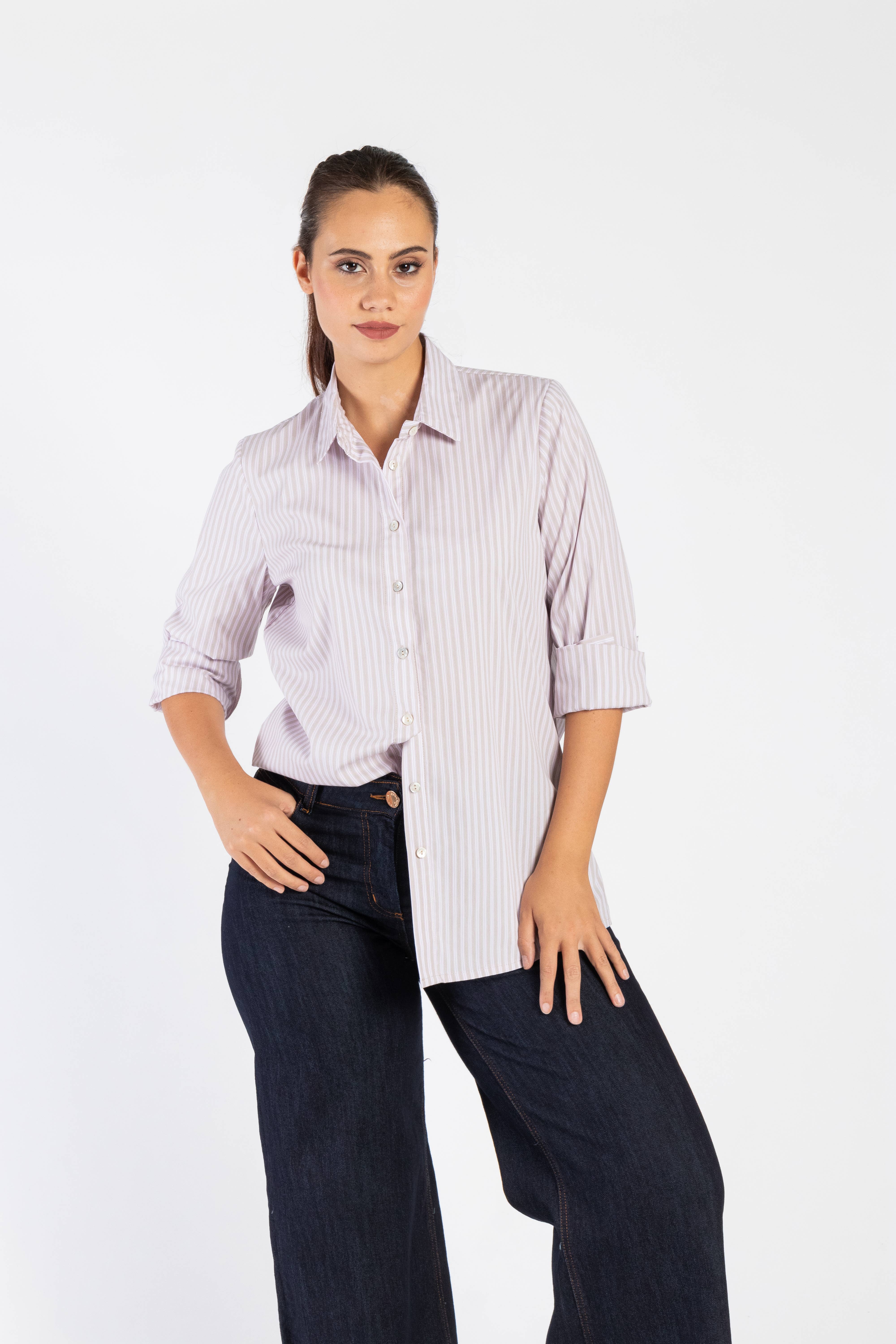 Clara G. - Wholesale Button Down Shirt - Women's - Striped Cotton Shirt With Collar And Buttons4
