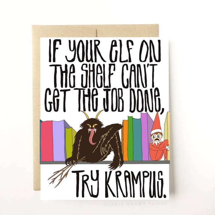 Funny Christmas Card, Try Krampus! for wholesale by Debbie Draws Funny