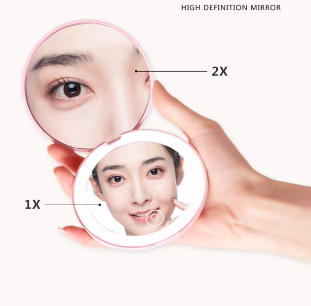  Pack Mix Match Colors  Led Lighted Folding Small Mirror with 3 Color Light for wholesale on Faire16