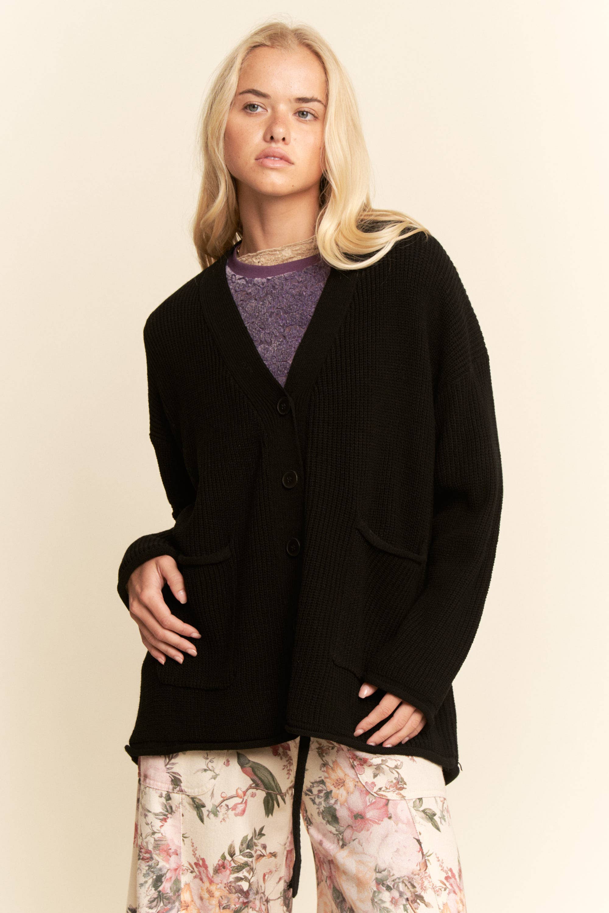 Black LONG OVERSIZED BUTTON-UP CARDIGAN RIBBED TEXTURE for wholesale on Faire3