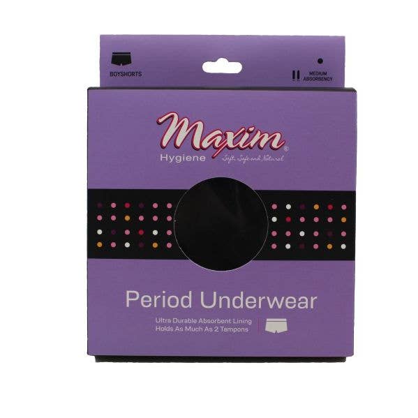 Maxim Hygiene Products - Wholesale Period Underwear - Women's - Maxim® Organic Cotton Period UW, Boyshorts, BL/MD/LG, 1 Pack