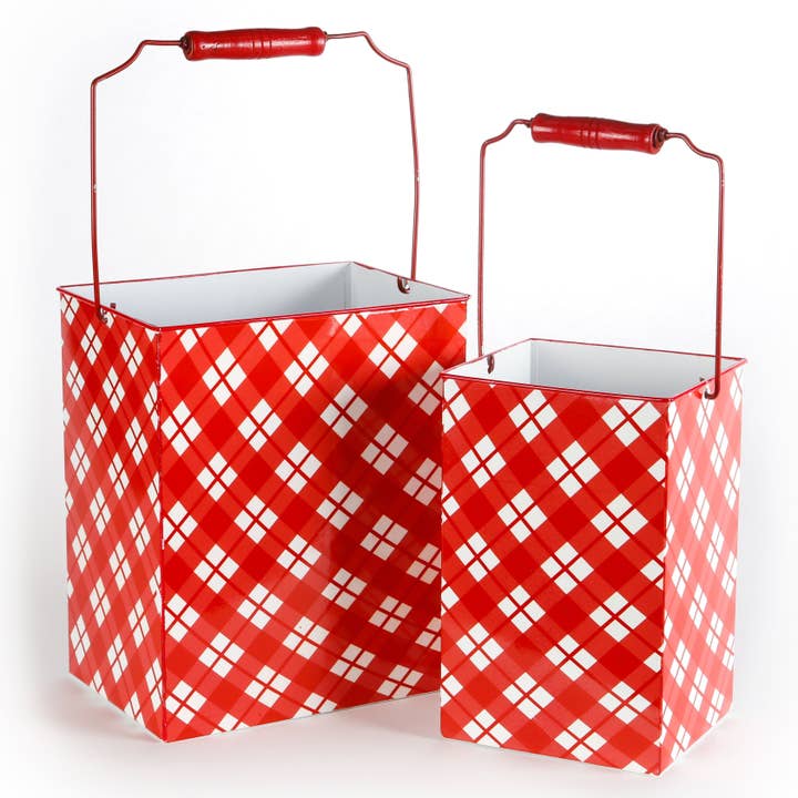 LUX FRAGRANCES - Wholesale Bucket/Pail - $39.00 min 2 - KRINGLE STREET SMALL RED PLAID SQUARE BUCKETS ..MIN 2 SETS