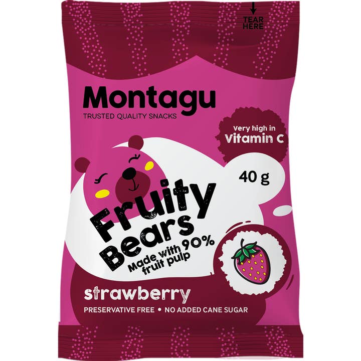 Mahdina – wholesale Fruit snacks – Montagu: Fruity Bears - Strawberry, Delicious (10 x 40g)