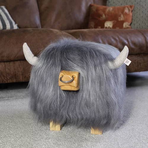 Tweed yourself - Wholesale Stool - Highland Bull Footstool - STONE + Nose ring