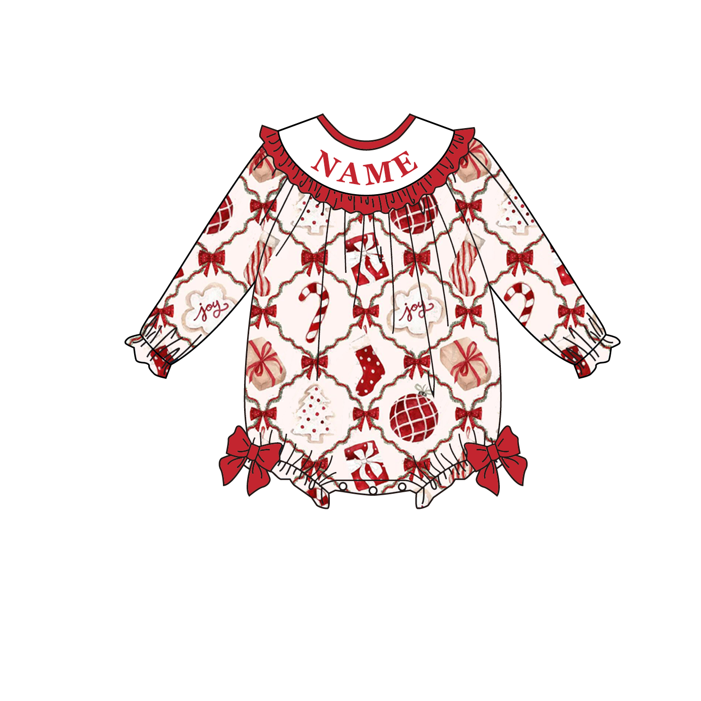 Auraquise - Vente Ensemble haut et pantalon – enfant - Collection de Tenues Personnalisées avec Nom et Broderie Smockée de Noël0