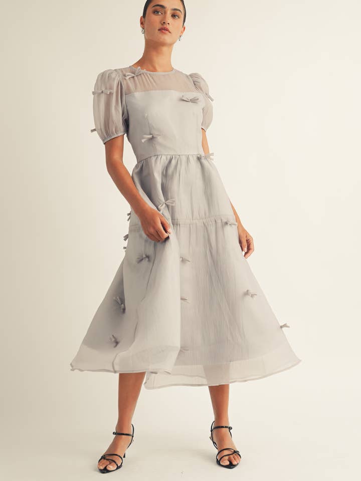 JUST ME - Wholesale Dress - Women's - Ribbon Detail Organza Midi Dress
