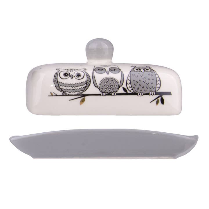 STP - Wholesale Butter Dish - Owls Ceramic Butter Dish with Lid