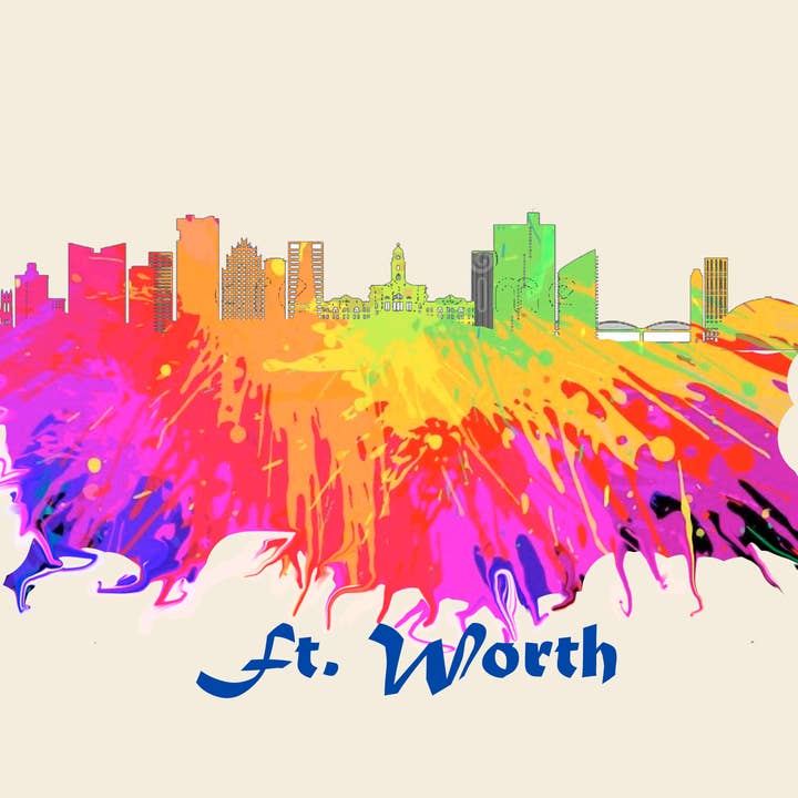 City Of Ft Worth Skyline Poster Watercolor Art for wholesale by BMS BIZ