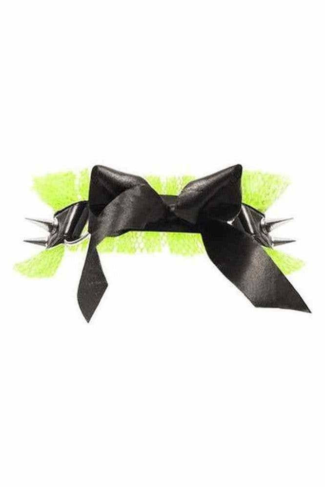 Daisy Corsets – wholesale Choker/collar – Kitten Collection Neon Green/Black Fishnet Spike Choker1