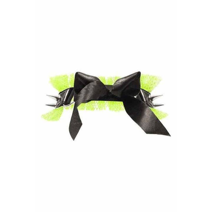 Daisy Corsets - Wholesale Choker/collar - Kitten Collection Neon Green/Black Fishnet Spike Choker1
