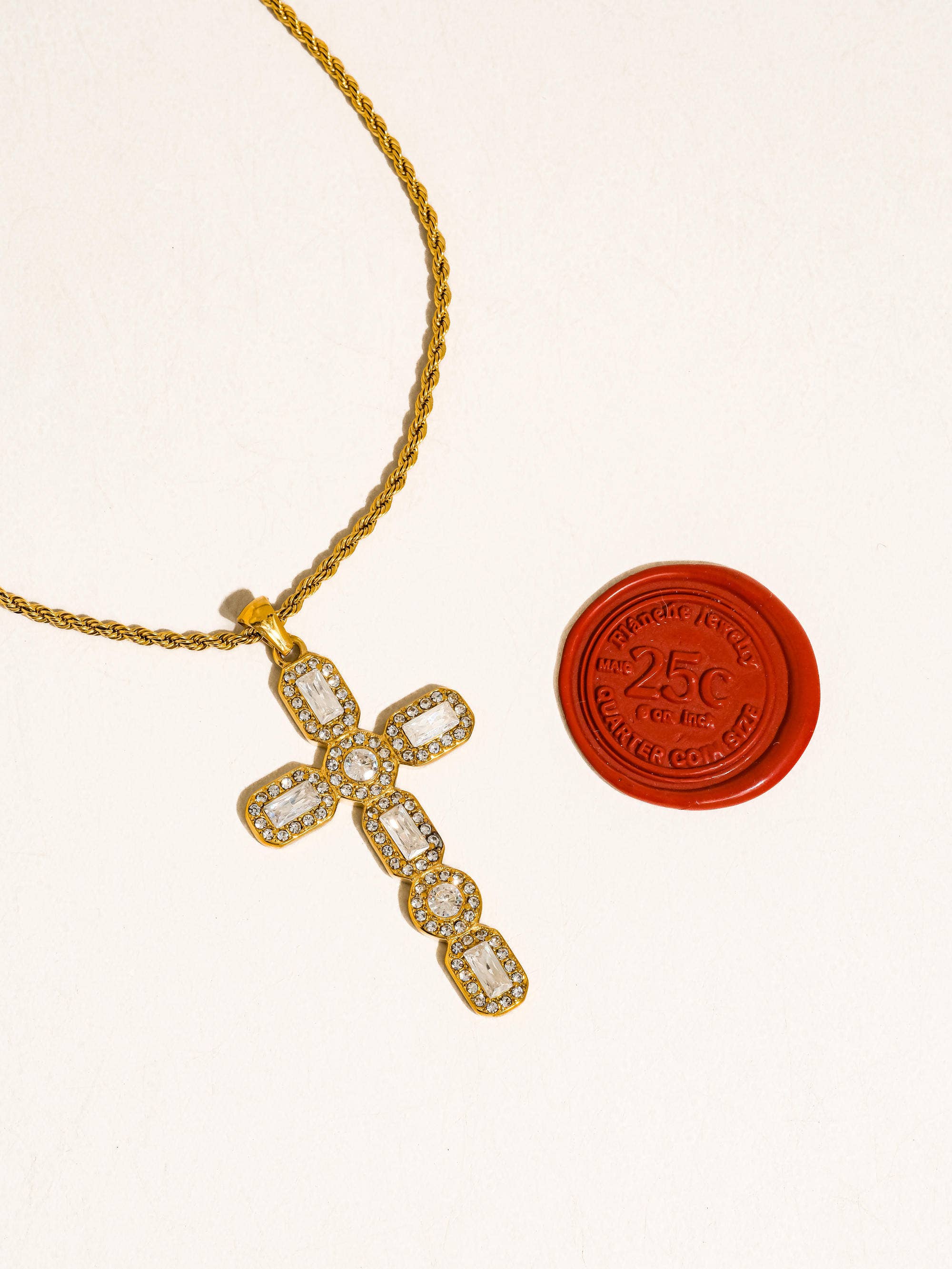 Belrose 18K Gold Non-Tarnish CZ Cross Necklace for wholesale on Faire2