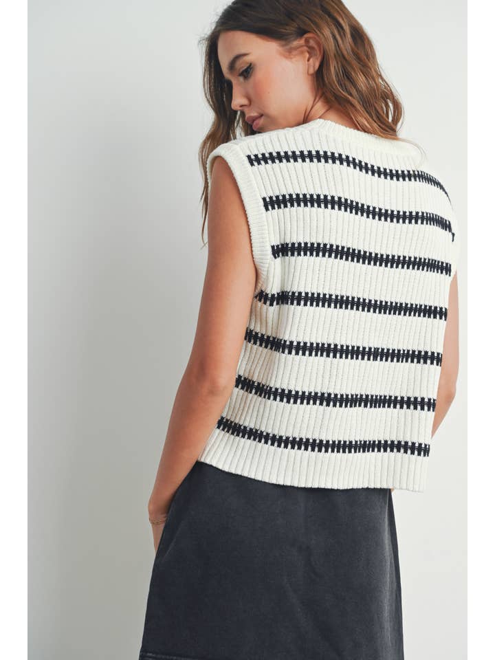 BUTTERMELON - Wholesale Tank Top - Women's - Crew Neck Striped Knit Tank Top - BMW7324